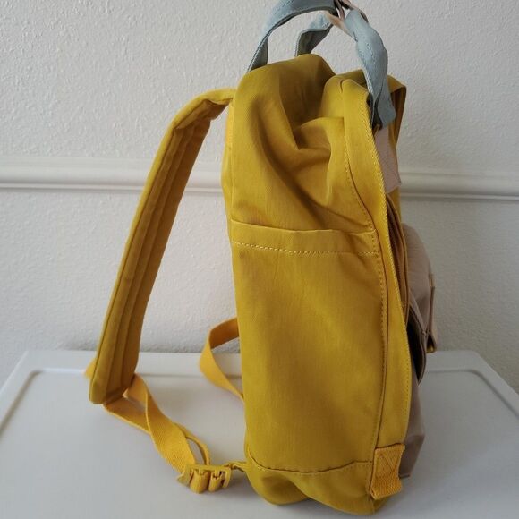 Himawari Contrast Waterproof Canvas Backpack Bag with Round Label Mustard Yellow - Picture 10 of 16